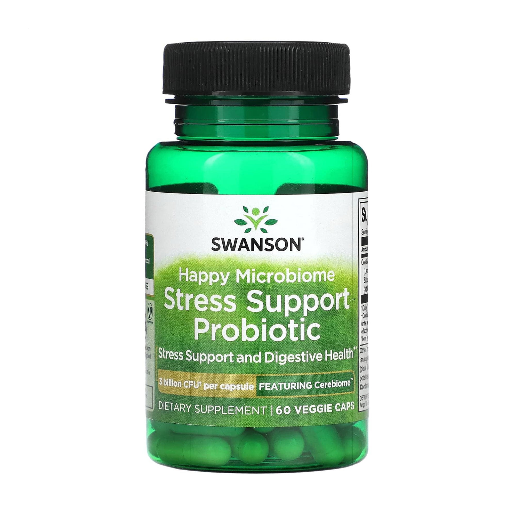 Пробіотик для зниження рівня стресу Swanson Happy Microbiome Stress Support Probiotic 3 млрд КУО, 60 веганських капсул